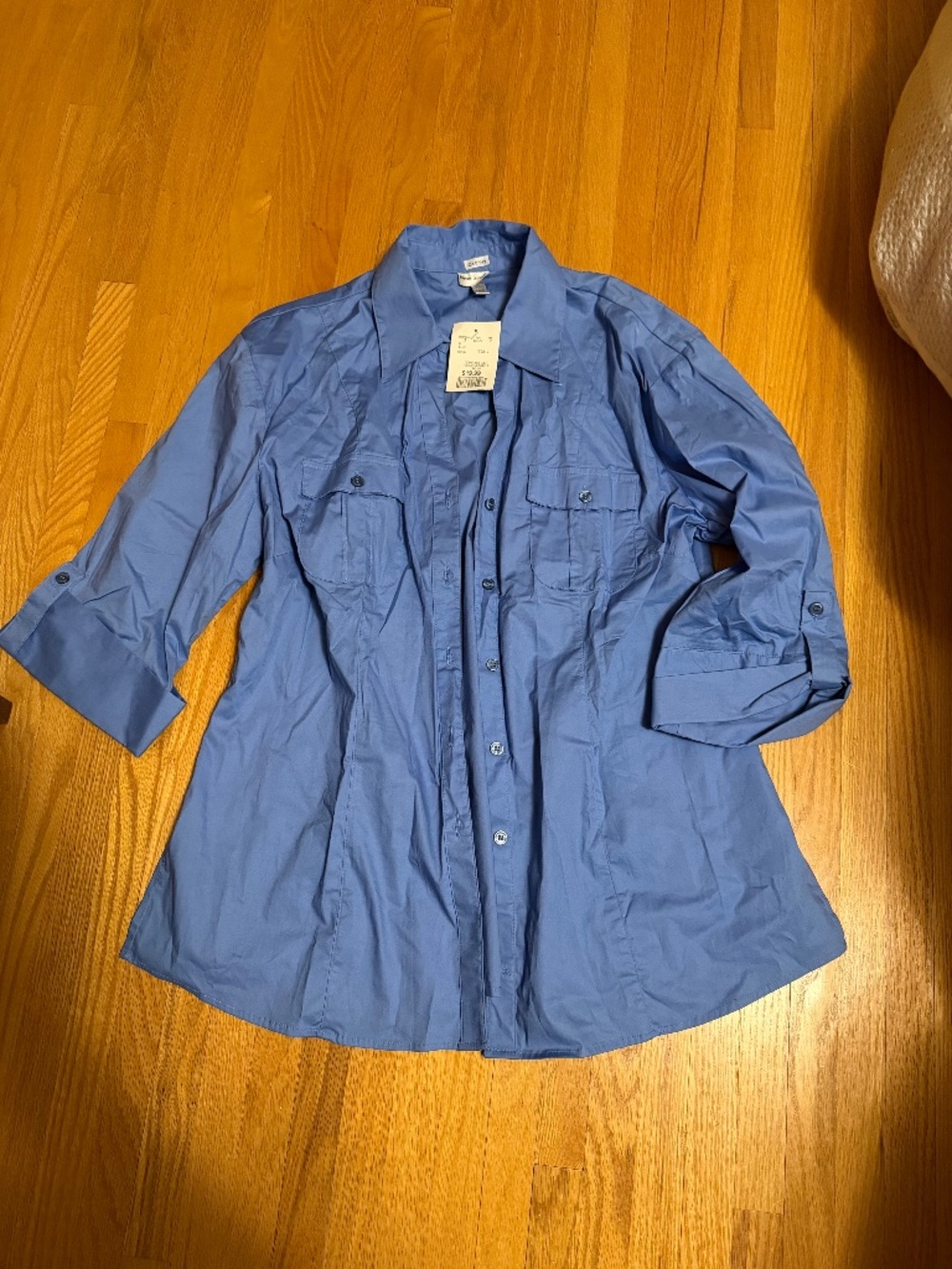 Harve Benard Blue Cotton Stretch Buttondown Top - xL